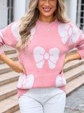 Angel Wings Bow Round Neck Dropped Shoulder Sweater - Hovatok