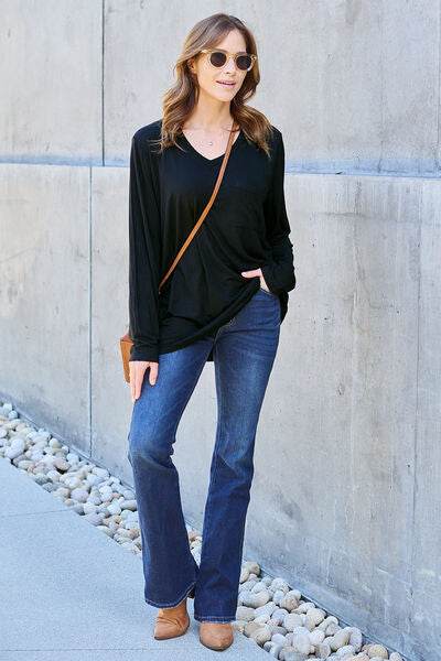 Basic Bae Full Size V-Neck Long Sleeve Top - Hovatok