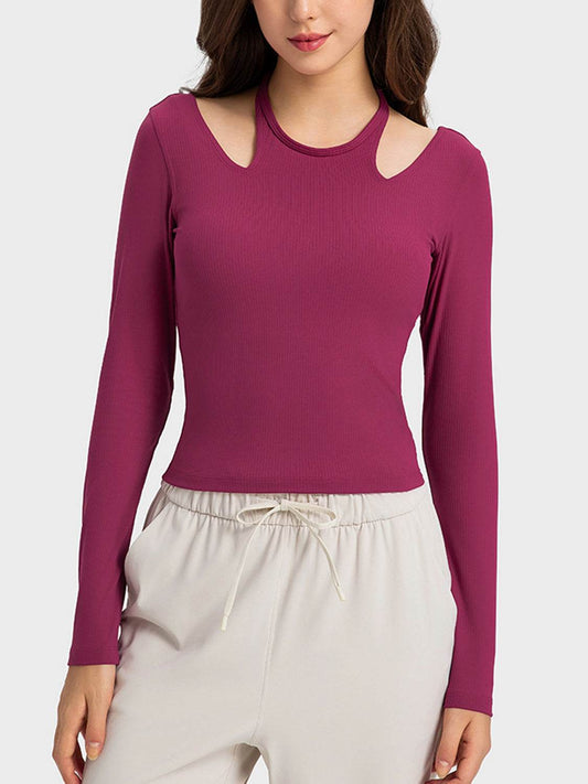 Millennia Halter Neck Long Sleeve Sporty Top - Hovatok