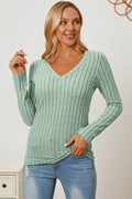 Basic Bae Full Size Ribbed V-Neck Long Sleeve T-Shirt - Hovatok