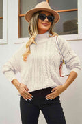 Angel Wings Cable-Knit Turtle Neck Long Sleeve Sweater - Hovatok