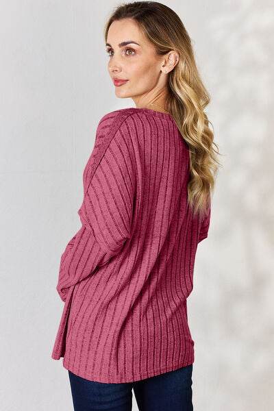 Basic Bae Full Size Ribbed Half Button Long Sleeve T-Shirt - Hovatok