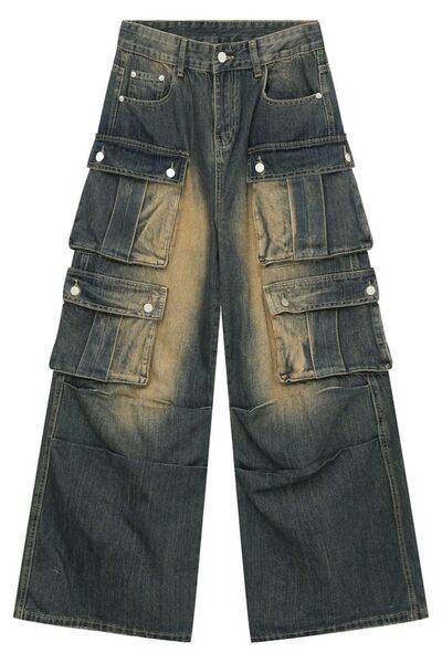 High Waist Jeans with Cargo Pockets - Hovatok