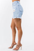 American Bazi High Waist Distressed Raw Hem Denim Shorts - Hovatok