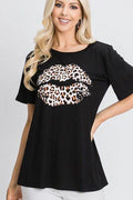 Heimish Full Size Leopard Lip Round Neck Short Sleeve T-Shirt Plus Size - Hovatok