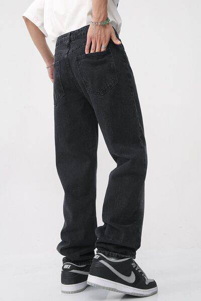 Men's Washed Straight Leg Jeans - Hovatok