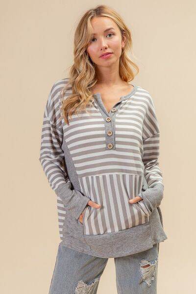 BiBi Striped Thumbhole Long Sleeve Top - Hovatok