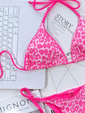 Leopard Print Halter Neck Tie Side Bikini Set - Hovatok