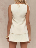 Button Down Sleeveless Top and Skirt Set - Hovatok