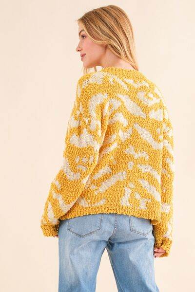 And The Why Full Size Textured Pattern Contrast Sweater - Hovatok