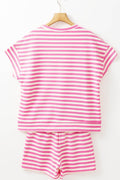 Striped Round Neck T-Shirt and Drawstring Shorts Set - Hovatok