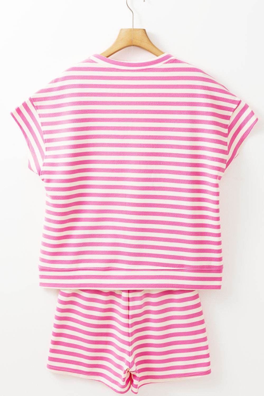Striped Round Neck T-Shirt and Drawstring Shorts Set - Hovatok