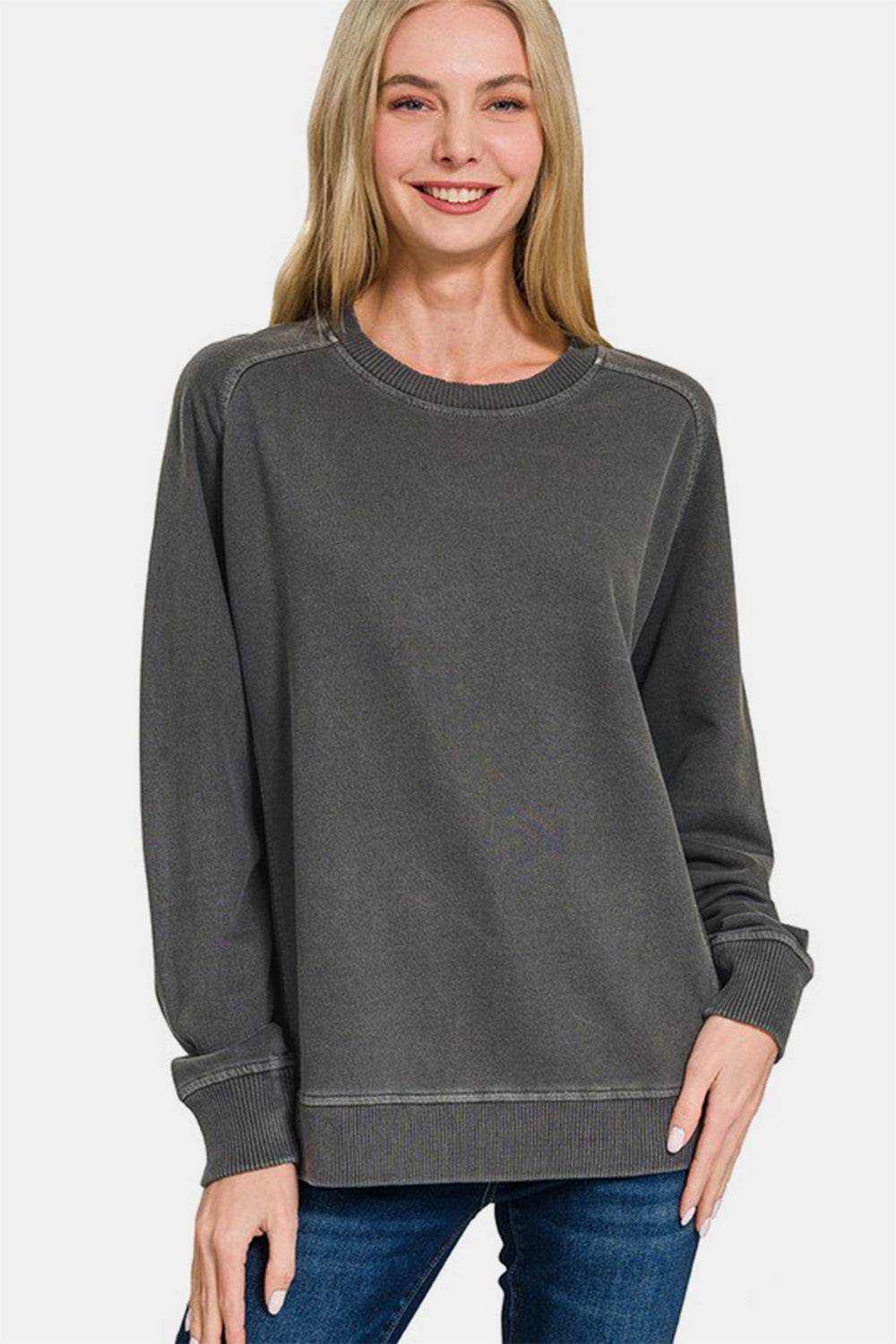 Zenana Full Size Pigment Dyed French Terry Sweatshirt - Hovatok