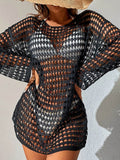 Openwork Boat Neck Long Sleeve Cover-Up - Hovatok
