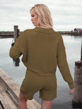 Johnny Collar Long Sleeve Top and Shorts Sweater Set - Hovatok