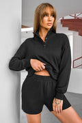 Half Button Sweatshirt and Shorts Active Set - Hovatok