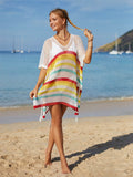Angel Wings Cutout Striped Cover-Up with Tassel - Hovatok