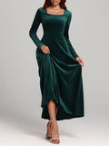 Square Neck Long Sleeve Velvet Dress - Hovatok