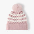 Striped Contrast Knit Hat with Pom-pom - Hovatok
