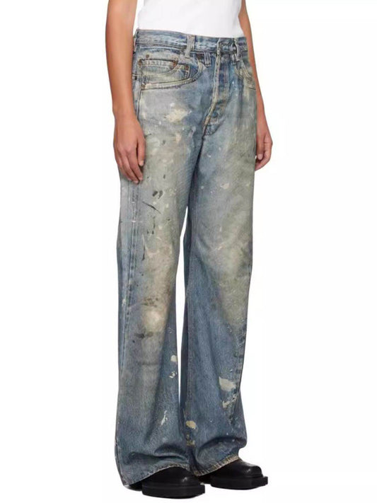 Men's Washed Printed Straight Jeans - Hovatok