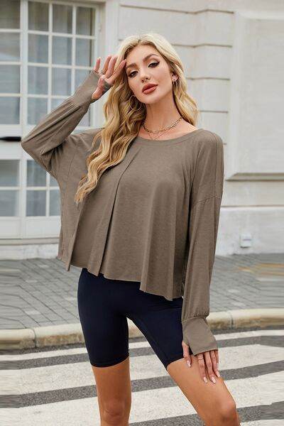 Backless Round Neck Long Sleeve T-Shirt - Hovatok