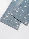 Washed Rhinestone Star Print Jeans - Hovatok