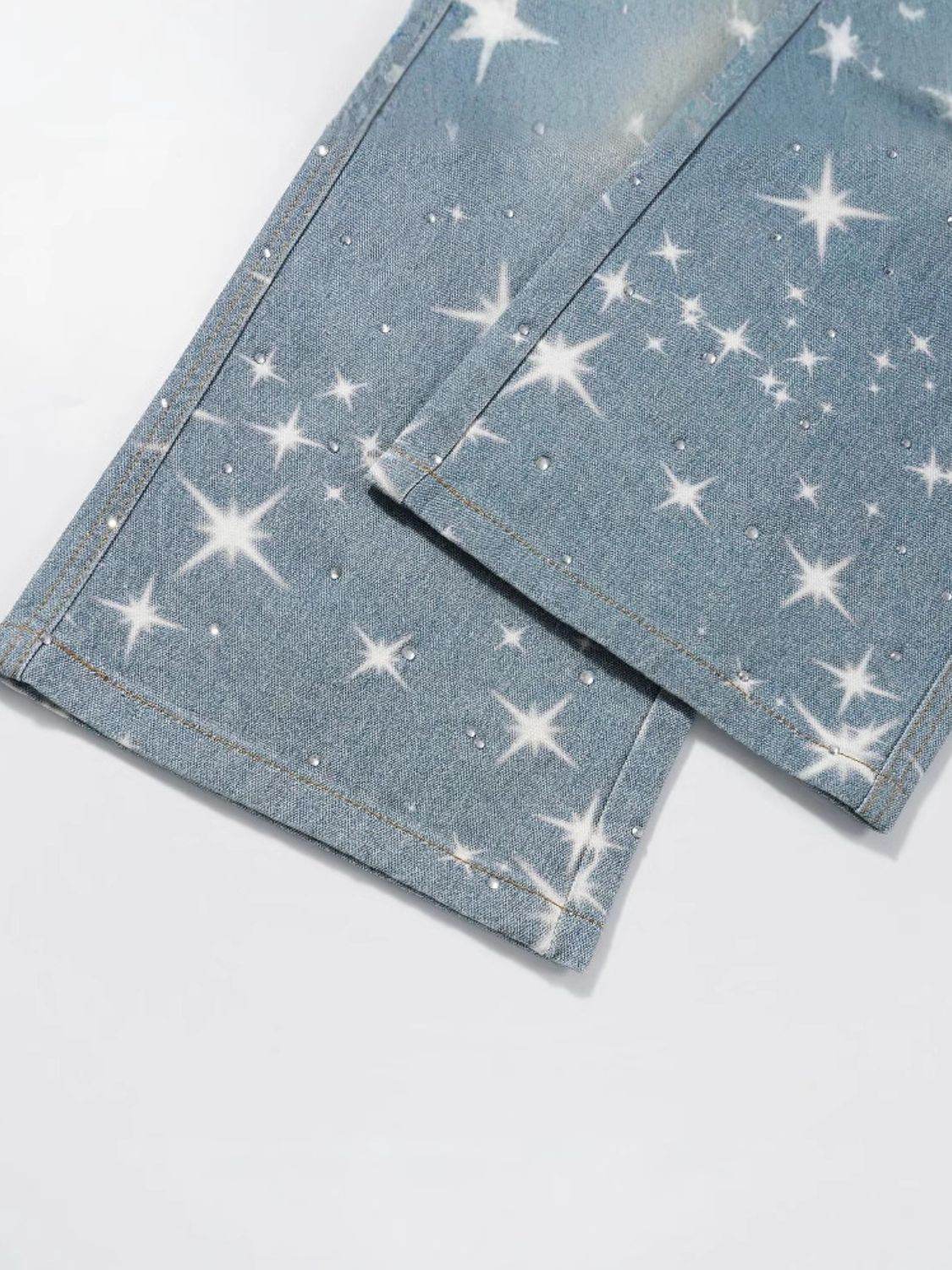 Washed Rhinestone Star Print Jeans - Hovatok