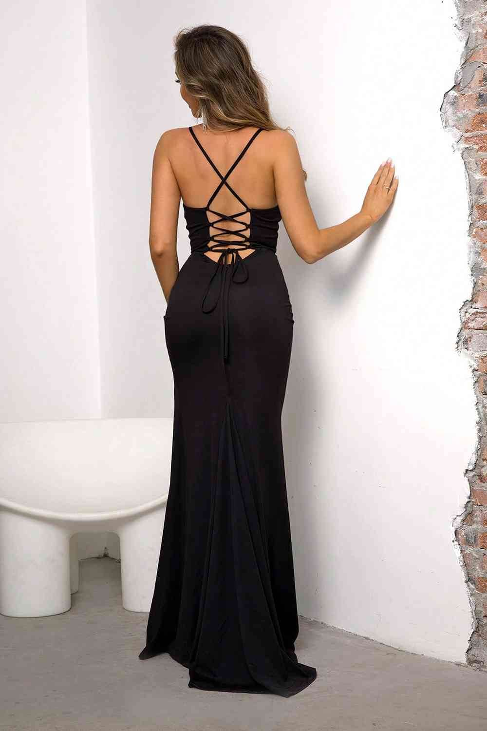 Lace-Up Spaghetti Strap Split Dress - Hovatok