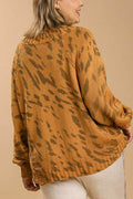 Umgee Full Size Animal Print Round Neck Distressed Detail Sweater Plus Size - Hovatok