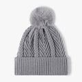Cable Knit Solid Color Hat with Pompom - Hovatok