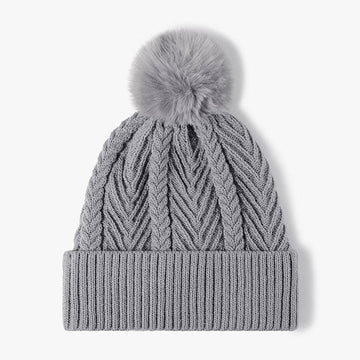 Cable Knit Solid Color Hat with Pompom - Hovatok