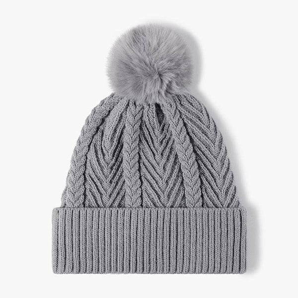 Cable Knit Solid Color Hat with Pompom