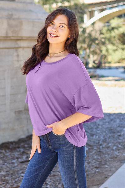 Basic Bae Bamboo Full Size Round Neck Drop Shoulder T-Shirt - Hovatok