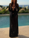Slit Plunge Flare Sleeve Cover-Up Dress - Hovatok