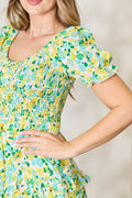 Devine Smocked Scoop Neck Flounce Sleeve Mini Dress - Hovatok