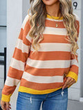 Angel Wings Striped Round Neck Dropped Shoulder Sweater - Hovatok
