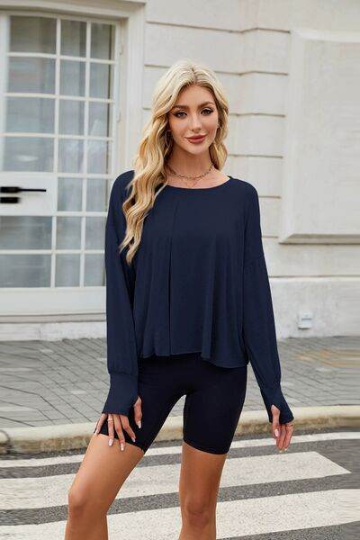 Backless Round Neck Long Sleeve T-Shirt - Hovatok