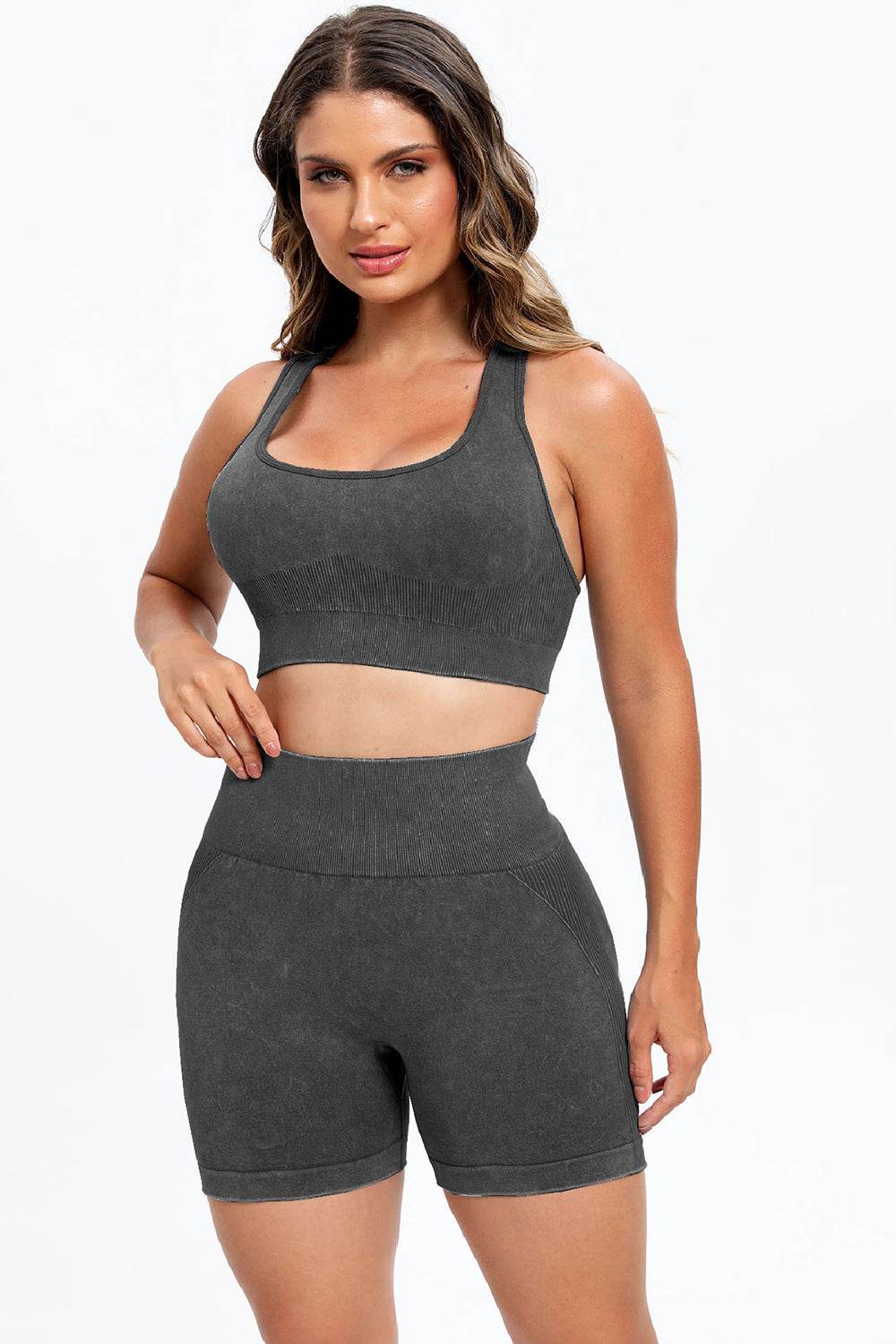 3 Piece Washed Square Neck Wide Strap Active Set - Hovatok