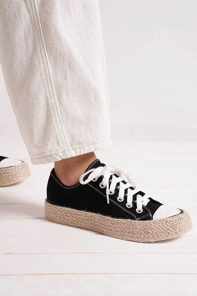 Beast Fashion Lace Up Woven Espadrille Sole Sneakers - Hovatok
