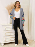 Angel Wings Striped Open Front Dropped Shoulder Cardigan - Hovatok