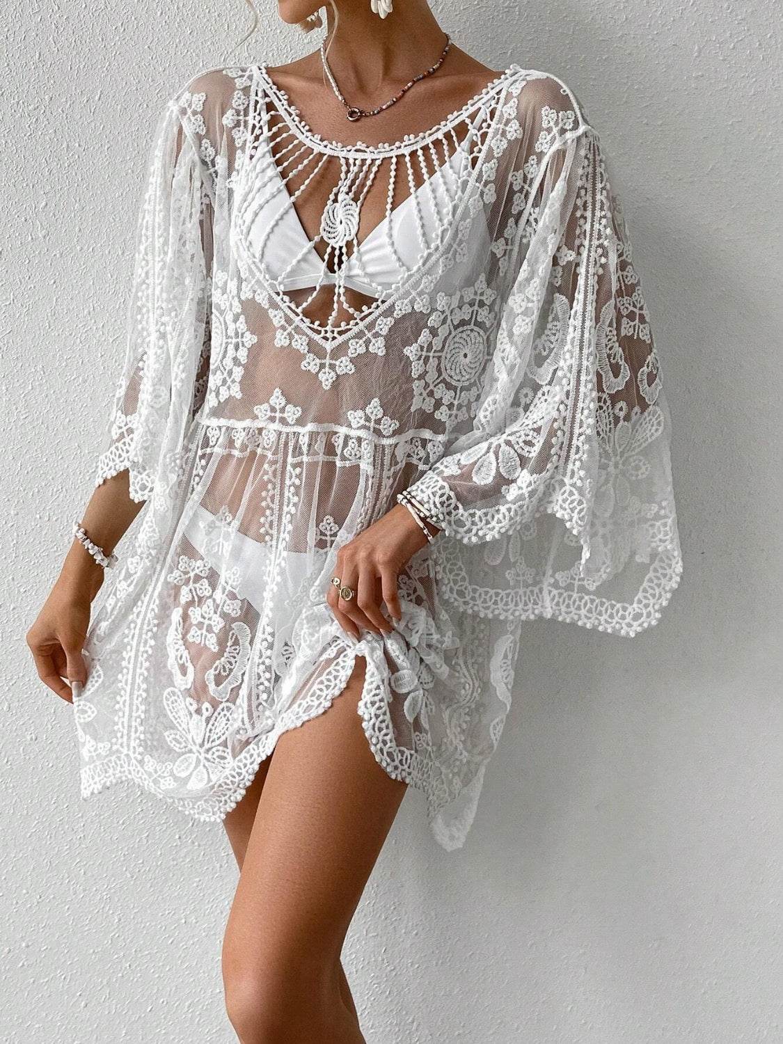 Lace Round Neck Cover-Up - Hovatok