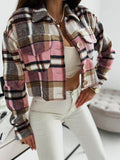 Pocketed Collared Neck Long Sleeve Plaid Jacket - Hovatok
