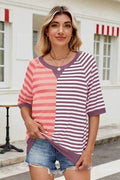 Striped Round Neck Half Sleeve T-Shirt - Hovatok