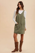 Annie Wear V-Neck Adjustable Strap Denim Overall Dress with Pockets - Hovatok