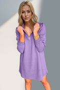 Double Take Textured Quarter Zip Long Sleeve Dress - Hovatok
