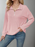 Double Take Striped Half Zip Long Sleeve T-Shirt - Hovatok
