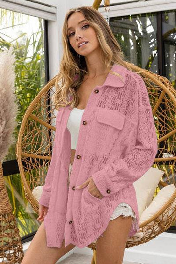 BiBi Oversized Lace Shacket with Front Pockets - Hovatok
