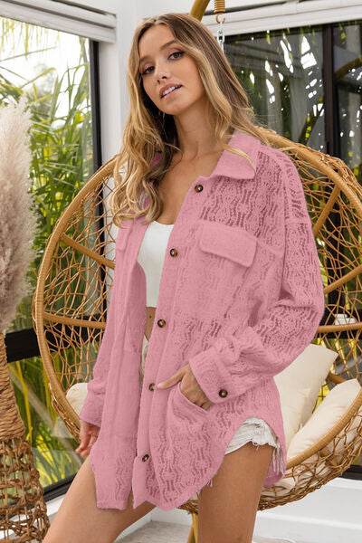 BiBi Oversized Lace Shacket with Front Pockets - Hovatok