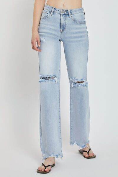RISEN Full Size High Rise Distressed Wide Leg Jeans - Hovatok
