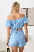 Le Lis Off Shoulder Crop Top and High Waist Shorts Set - Hovatok